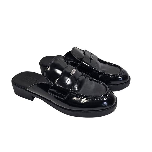 DKNY Black Patent Leather Penny Loafer Mules - Picture 2 of 9